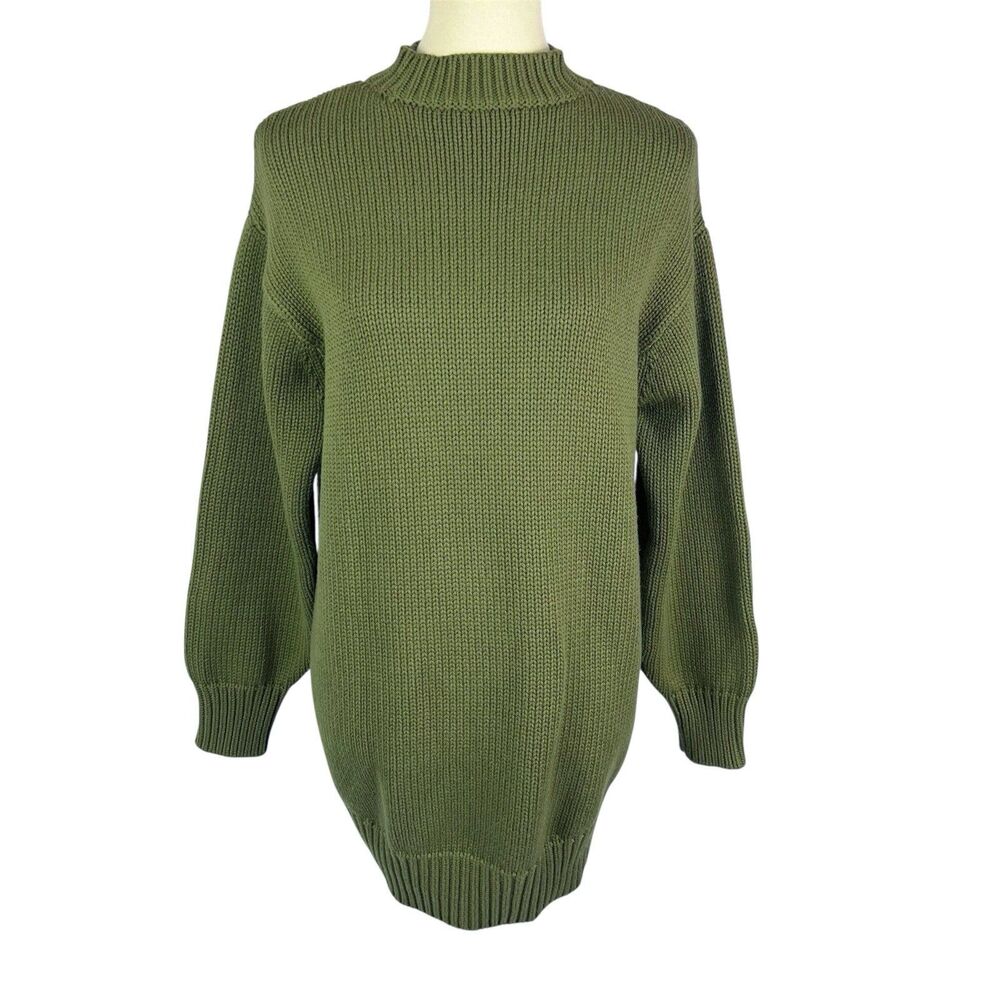 L’Academie Olive Green Mock Neck Wool Blend Chunky Knit Tunic Sweater Women XS
